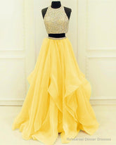Sequins Beaded Organza Layered Two Piece Ball Gowns Prom Dresses,Wedding Party Dresses